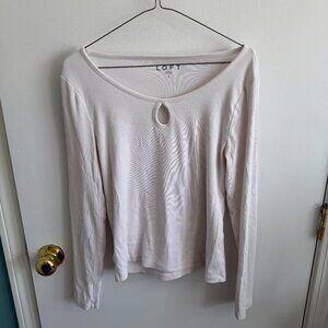 LOFT Ribbed Long Sleeve Top Keyhole Neck Cream Size Large